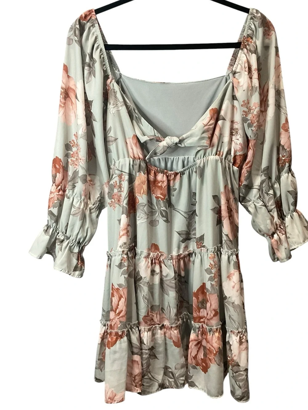 Altar’d State Floral Square-Neck Tiered Mini Dress - Sage Pink - Picture 8 of 8